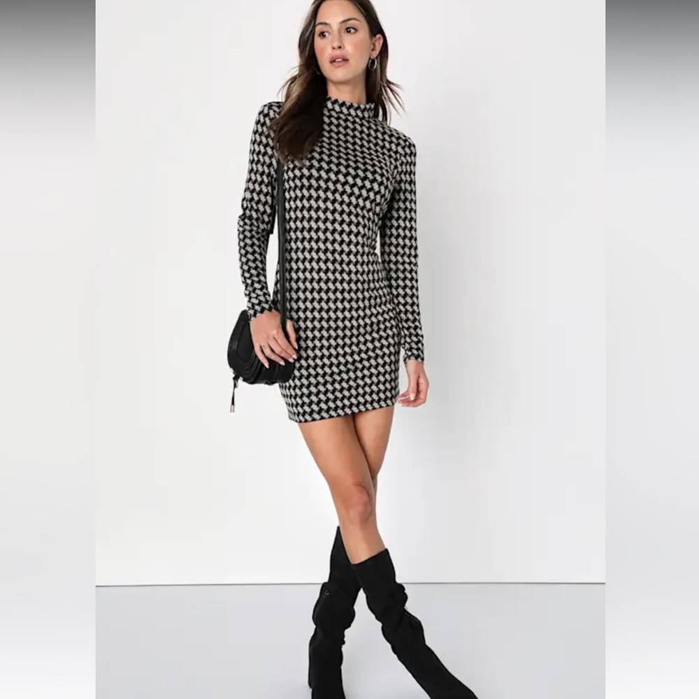 Stylish Black and White Houndstooth Dress